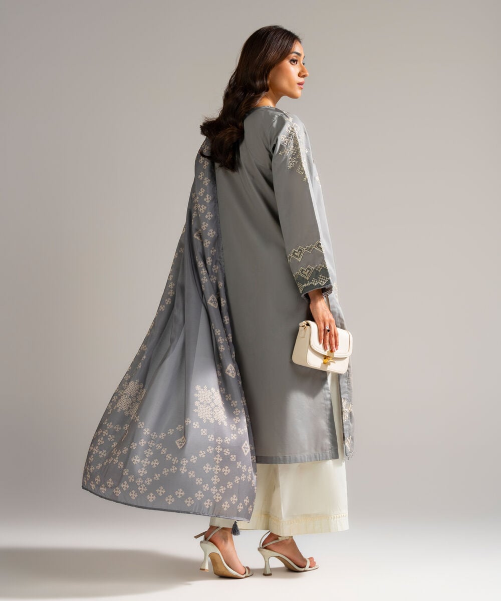 Women's RTW Lawn Embroidered Grey 2 Piece Suit
