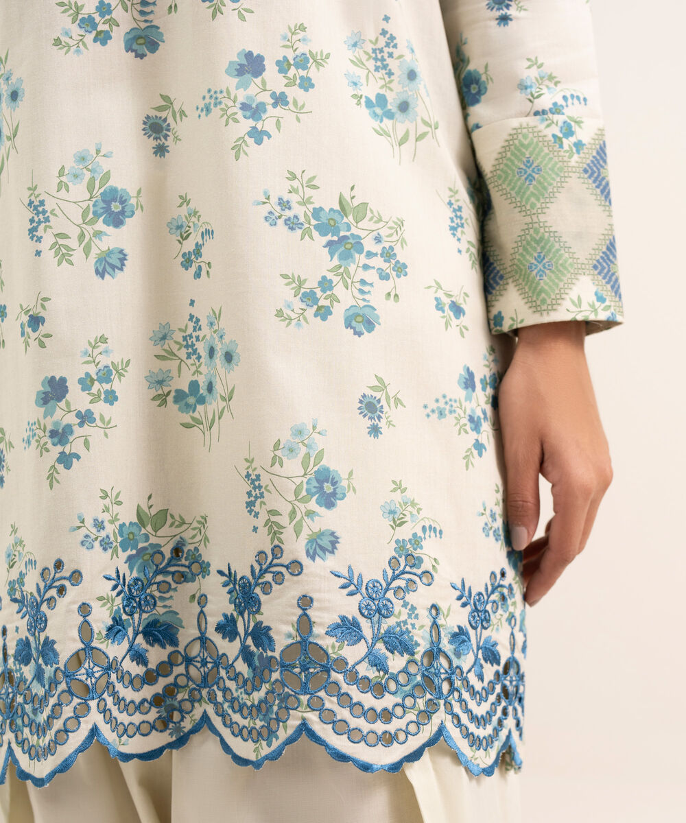 Women's Unstitched Lawn Embroidered Blue 3 Piece Suit