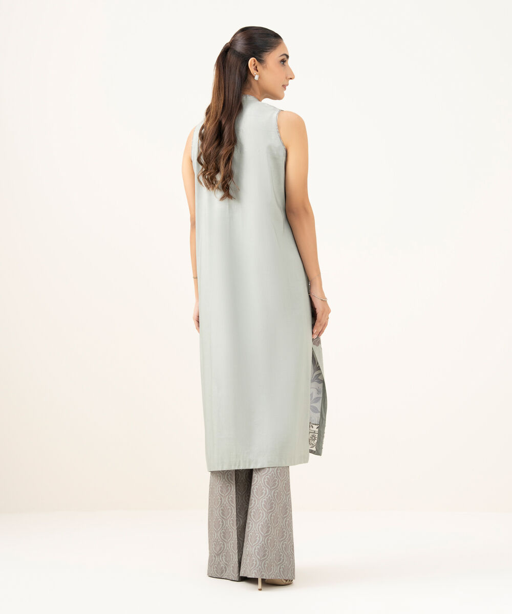 Women's Unstitched Linen Embroidered Grey 2 Piece Suit