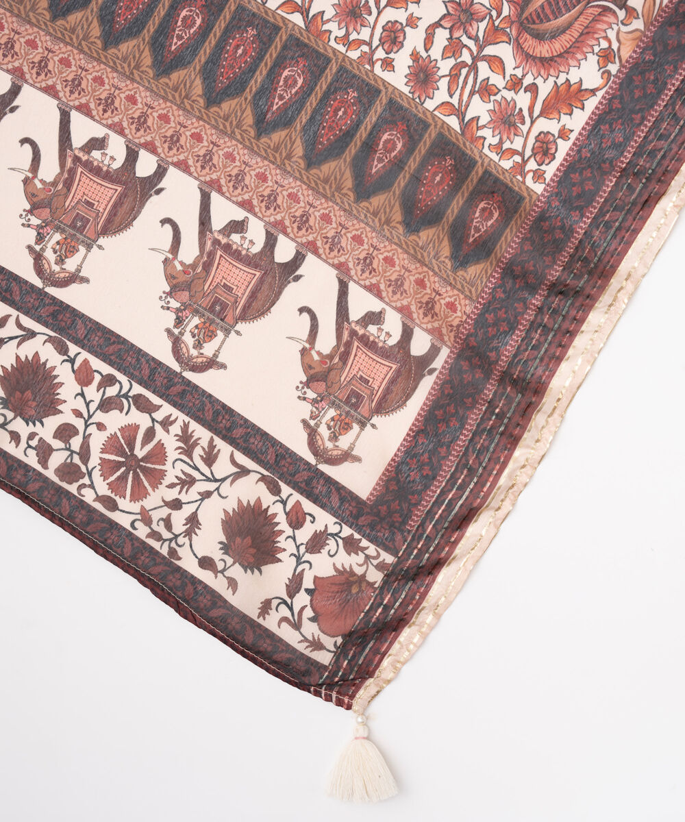 Textured Silk White Printed Dupatta