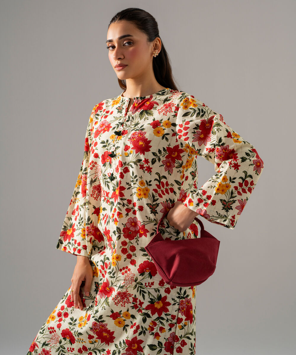 Women's RTW Khaddar Printed Off White 2 Piece Suit