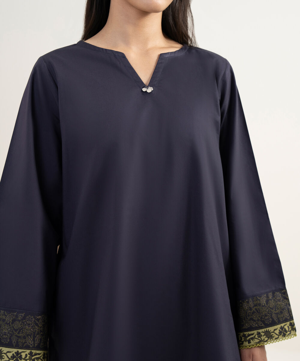 Women's RTW Lawn Solid Black Straight Shirt