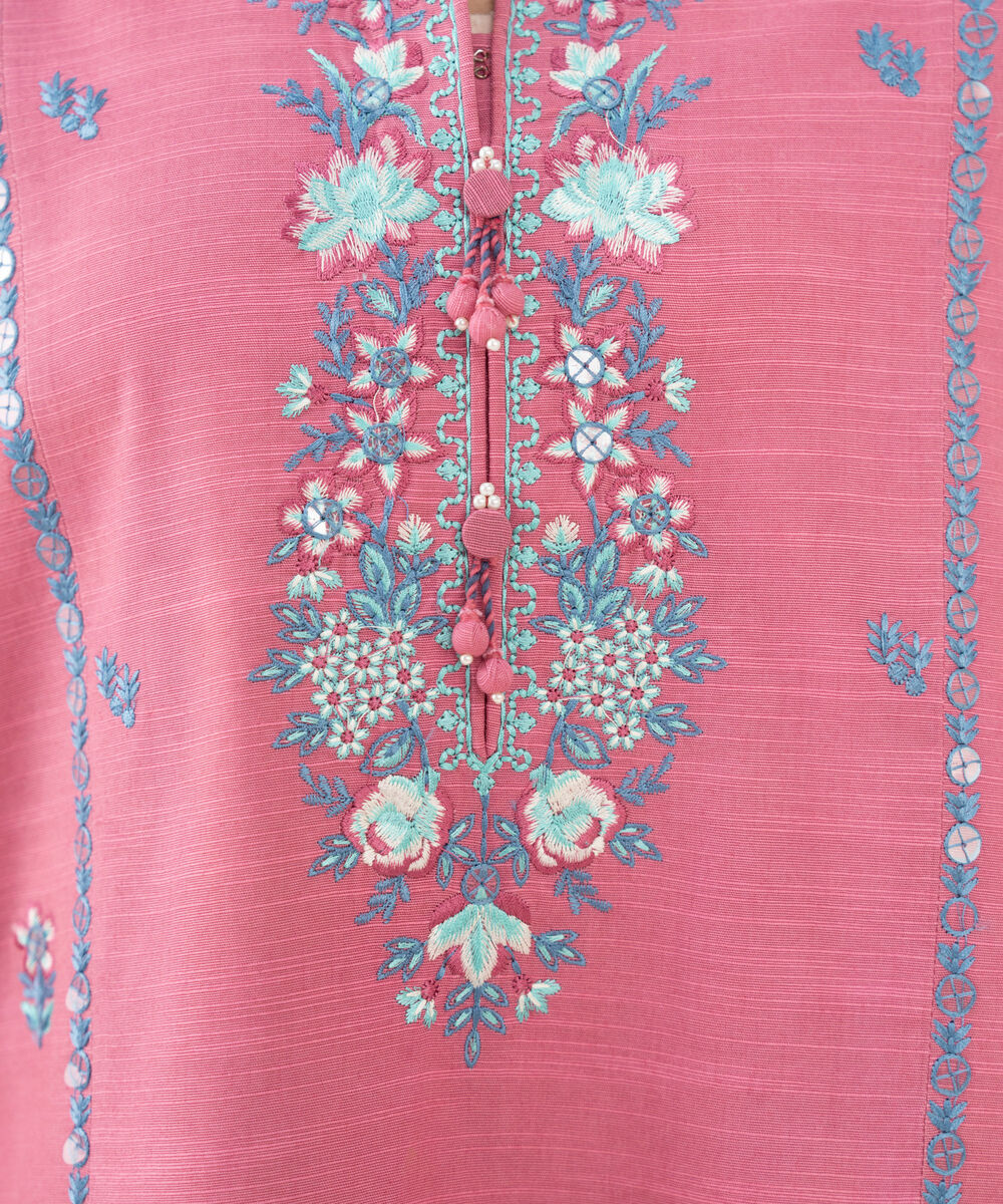 Women's Unstitched Embroidered Zari Khaddar Pink 3 Piece Suit