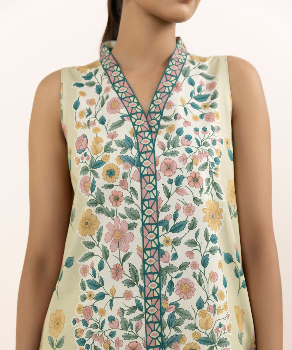 Women's Unstitched Cotton Printed Multi Three Piece Suit