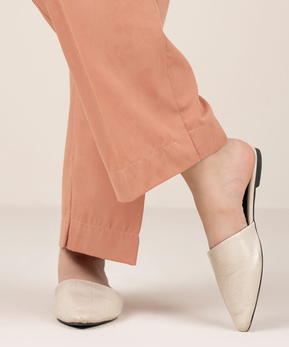 Women's RTW Self Jacquard Leno Solid Peach Straight Pants