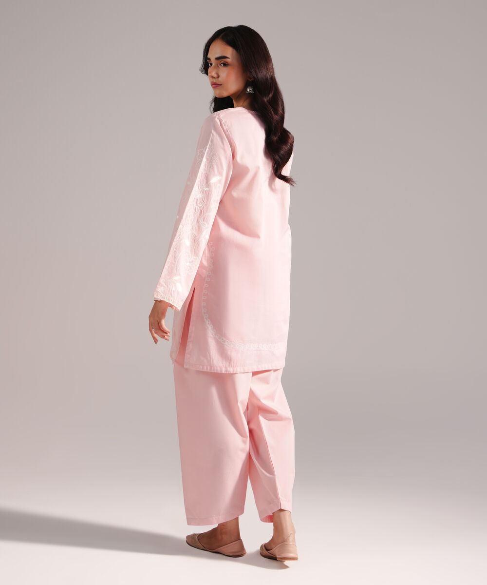 Women's RTW Crosshatch Embroidered Pink Straight Shirt