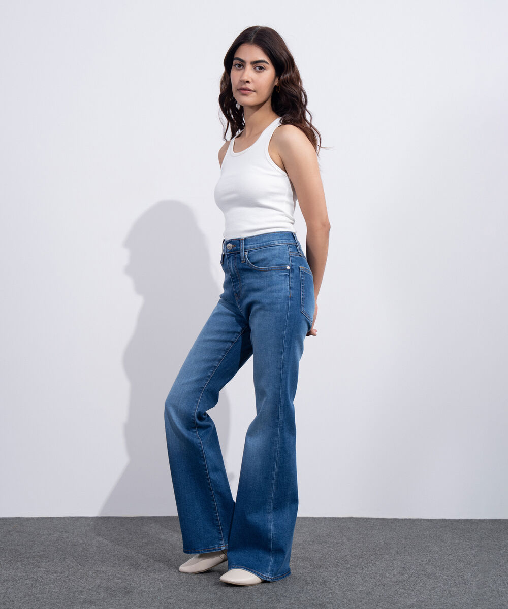 Women's Western Mid Blue Wash High Rise Bootcut Jeans