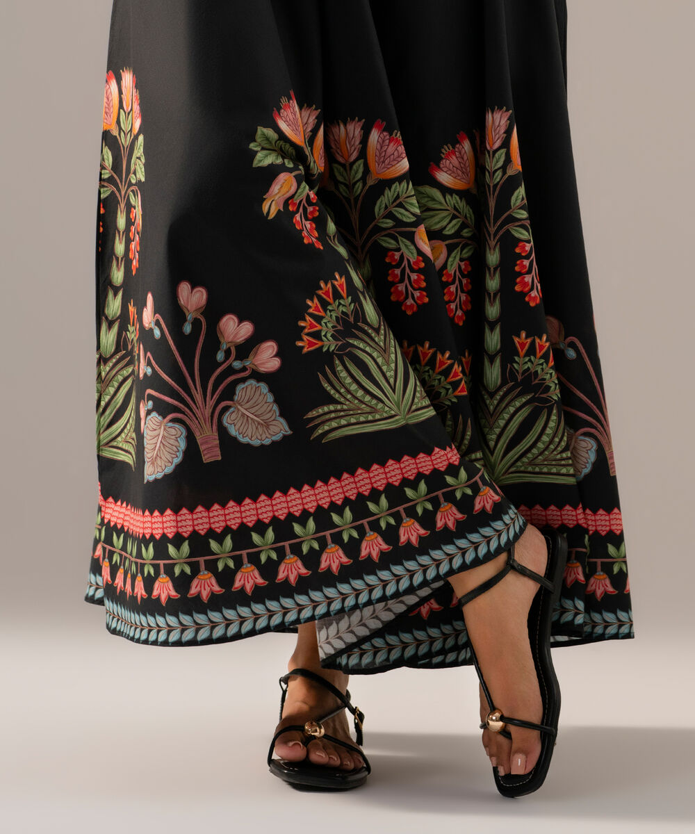 Women's RTW Poplin Printed Black Skirt