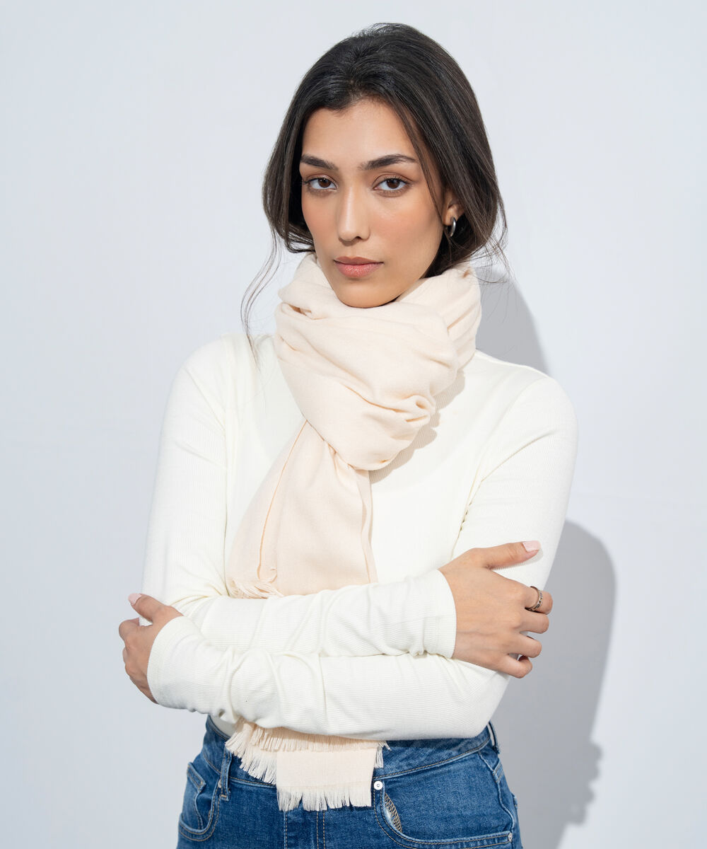 Women's Western Wear Off White Plain Woollen Scarf