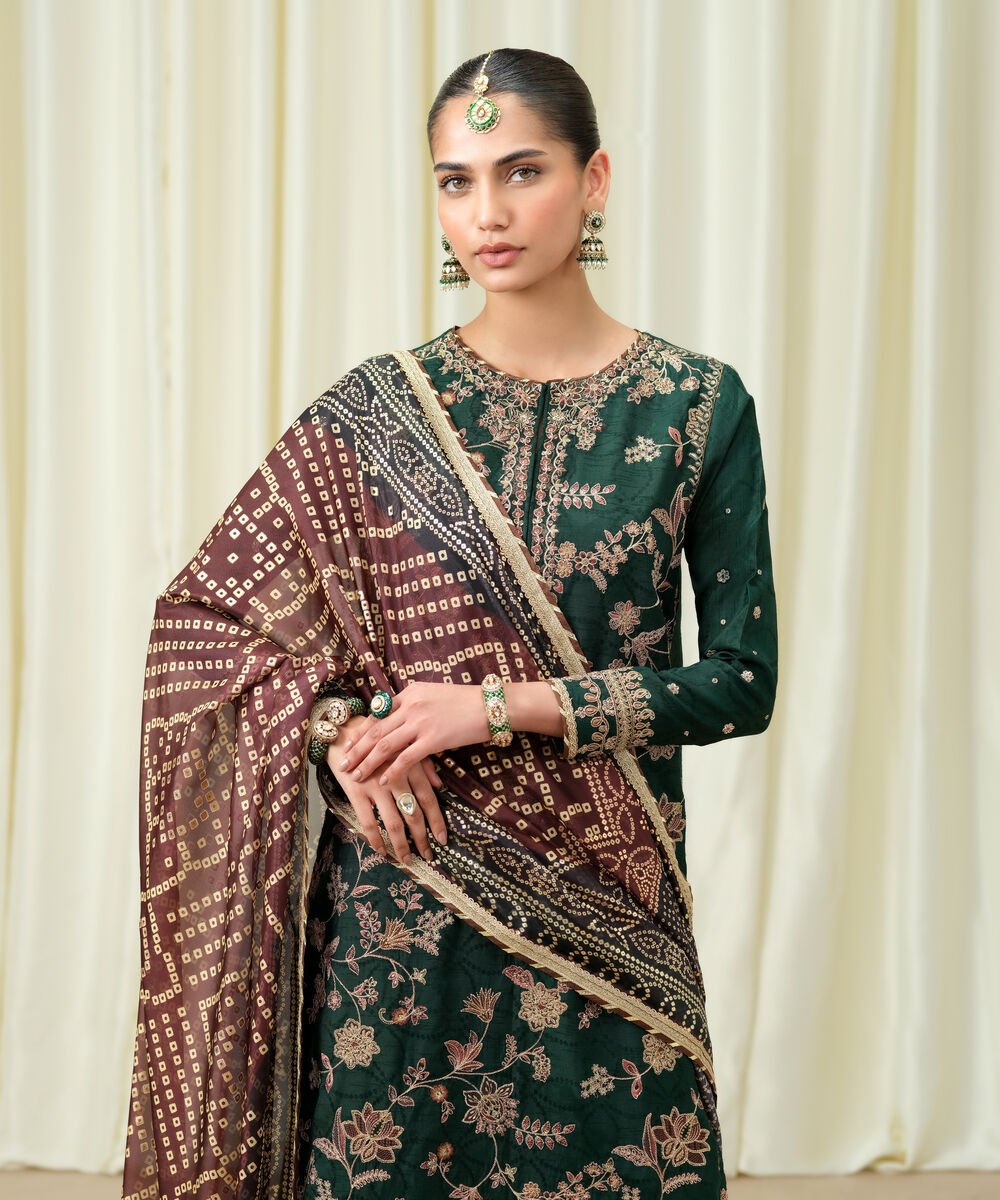 Women's Unstitched Embroidered Viscose Jacquard Green 3 Piece Suit