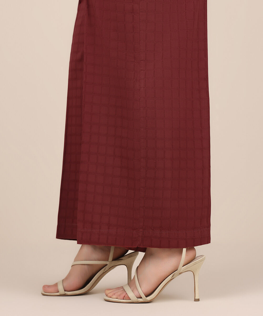 Women's RTW Textured Cotton Red Solid Culottes