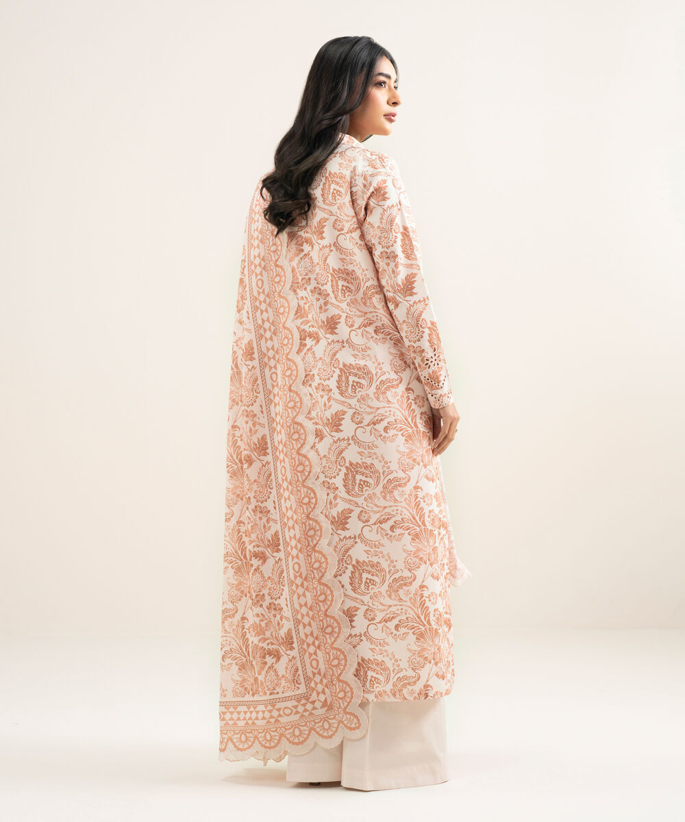 Women's Unstitched Lawn Embroidered Pink 3 Piece Suit