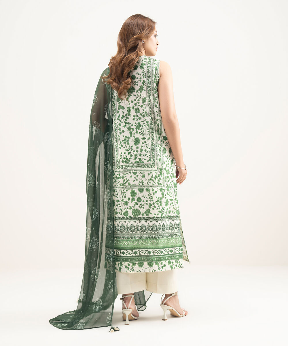 Women's Unstitched Lawn Embroidered Green 3 Piece Suit