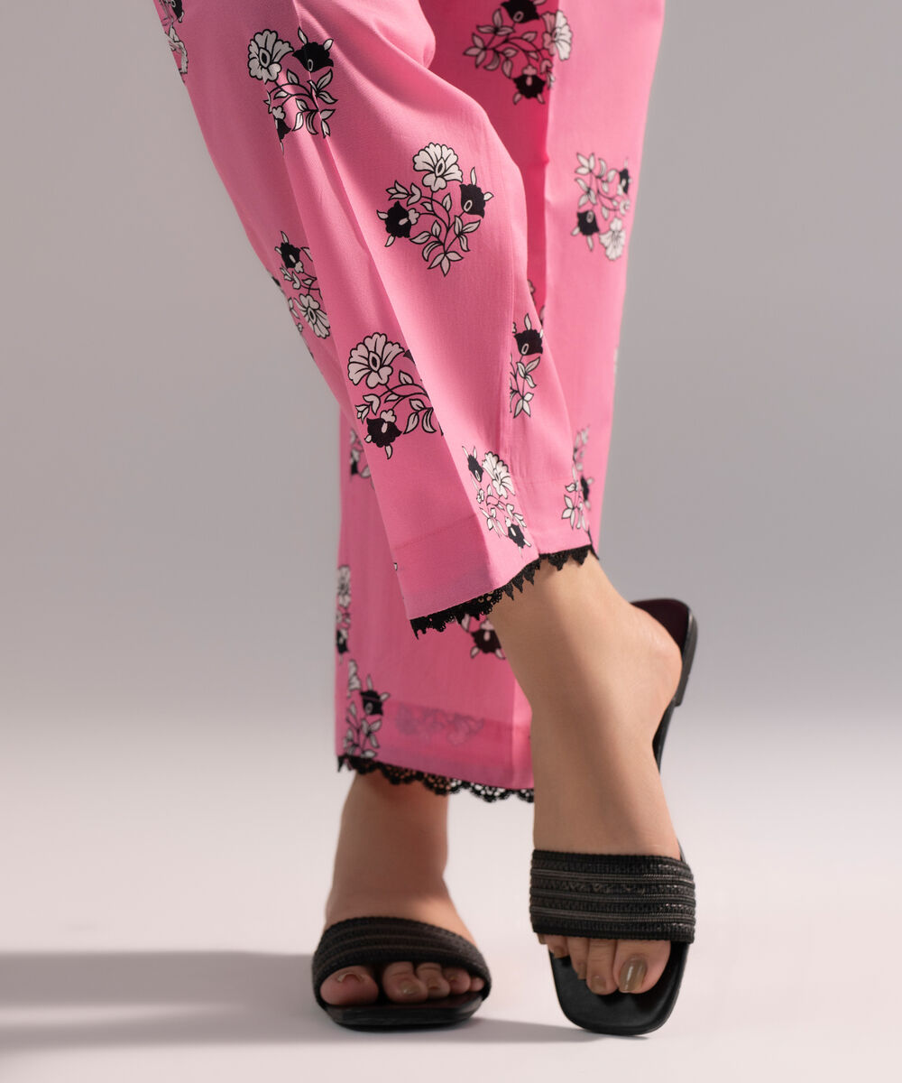 Women's RTW Cambric Printed Pink Straight Pants