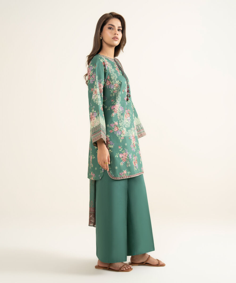 Women's Unstitched Lawn Embroidered Green 3 Piece Suit