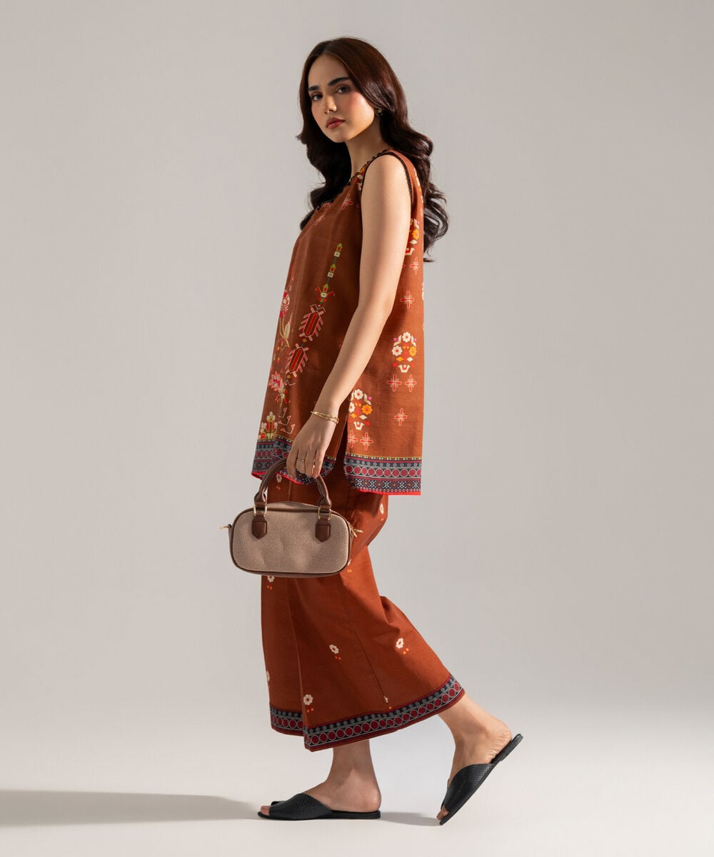 Women's RTW Printed Brown Khaddar Shirt