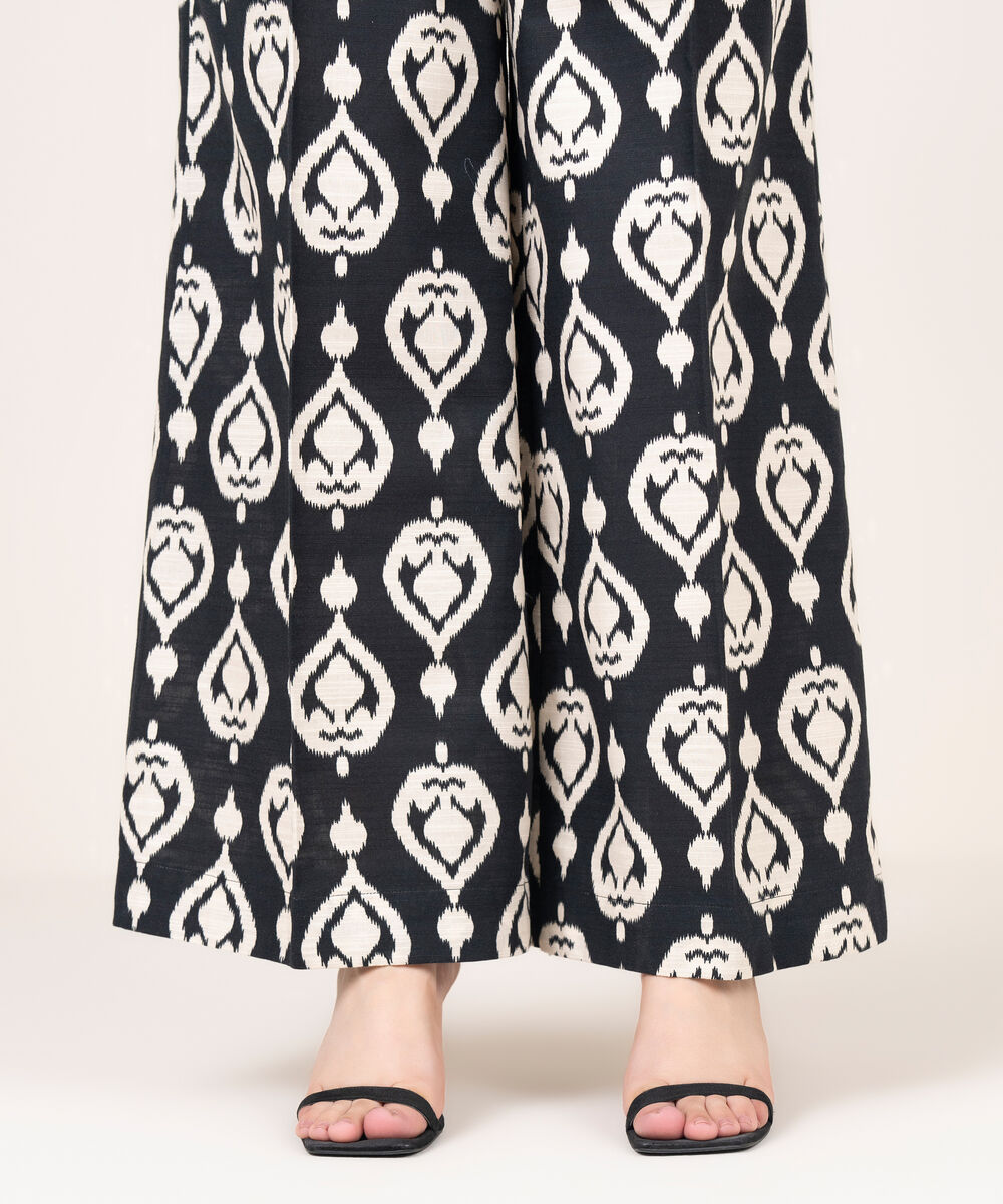 Women's RTW Khaddar Printed Black Culottes