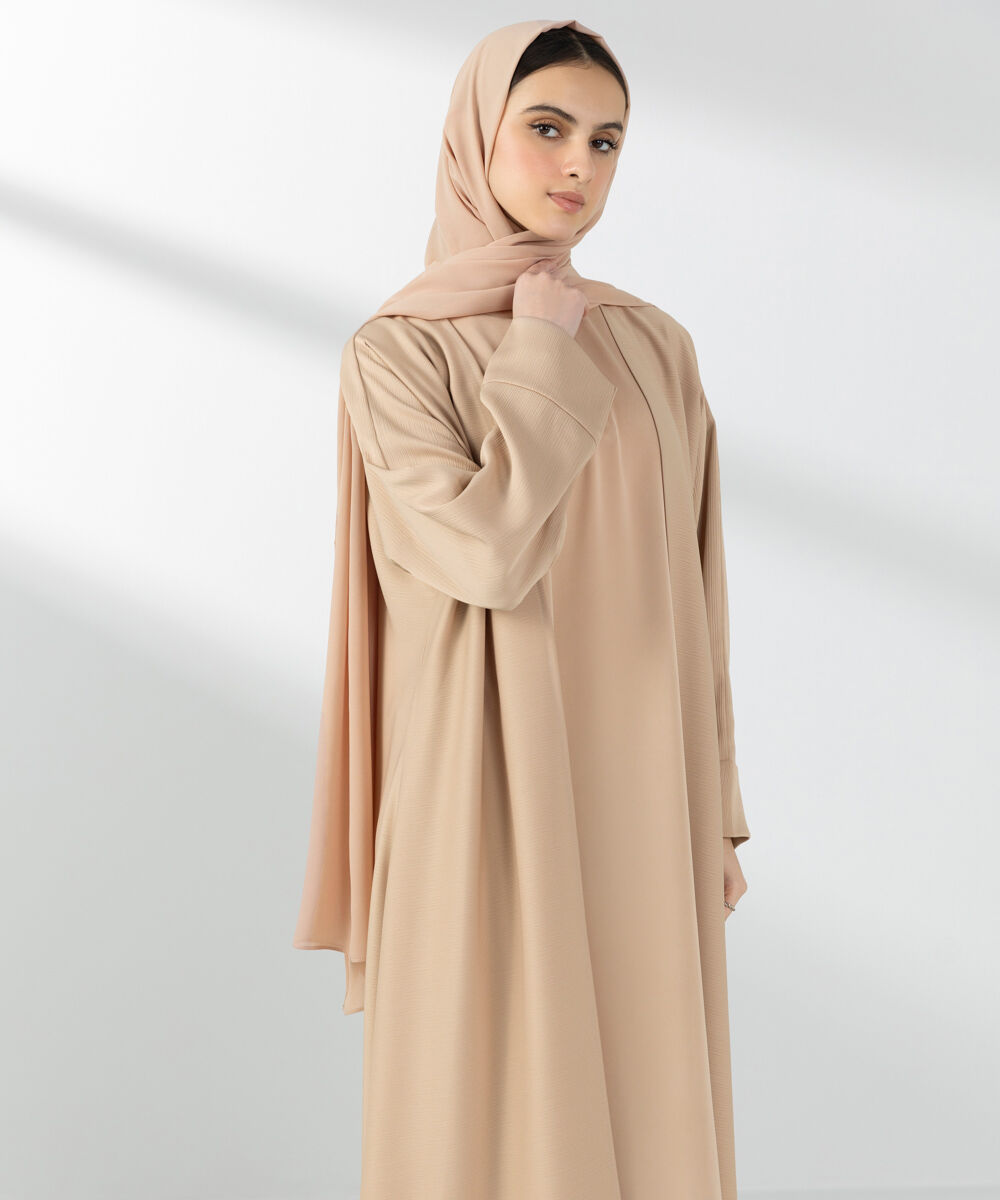 Woman - Beige Double Layered Abaya Set