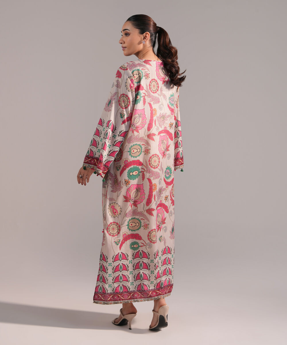 Women's RTW Blended Grip Silk Printed Grey A-Line Shirt