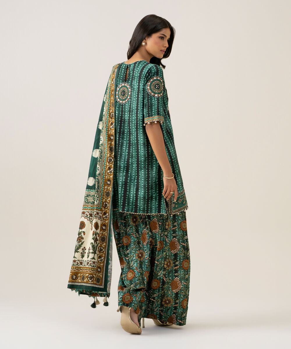 Women's Unstitched Linen Printed Green 3 Piece Suit