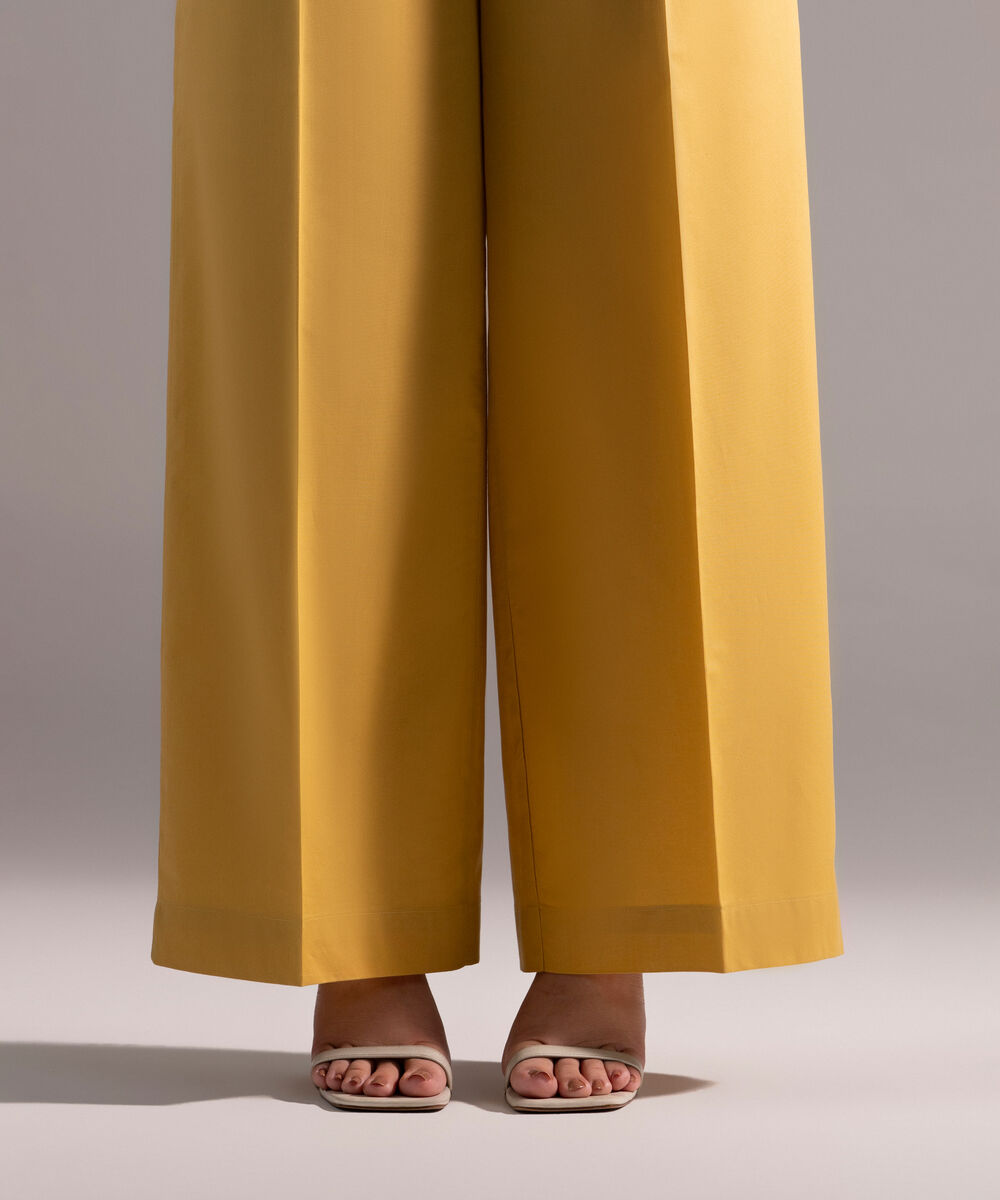 Women's RTW Cambric Solid Yellow Flared Pants