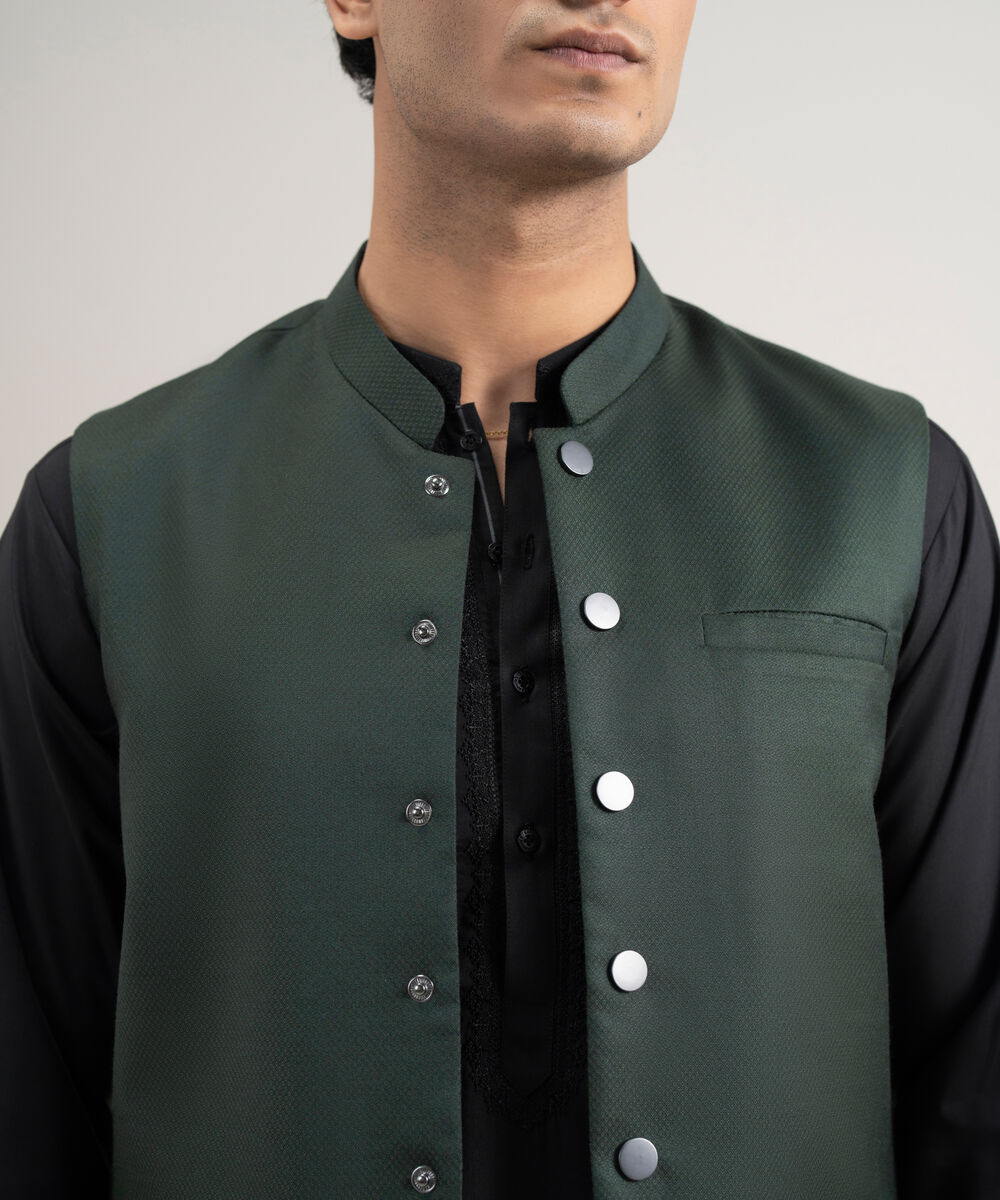 Men's Stitched Tropical Suiting Green Waistcoat