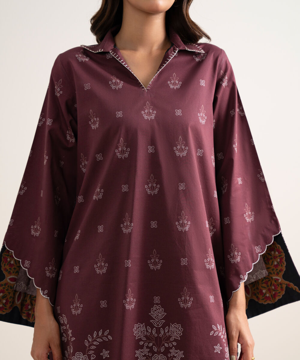 Women's Unstitched Printed Lawn Maroon 3 Piece Suit