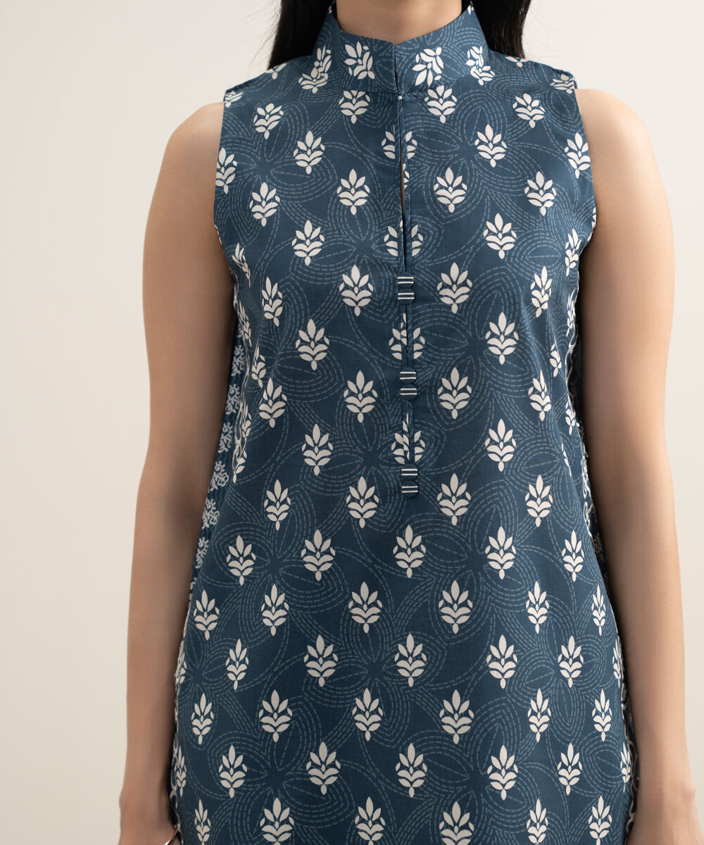 Women's Unstitched Lawn Embroidered Blue 3 Piece Suit
