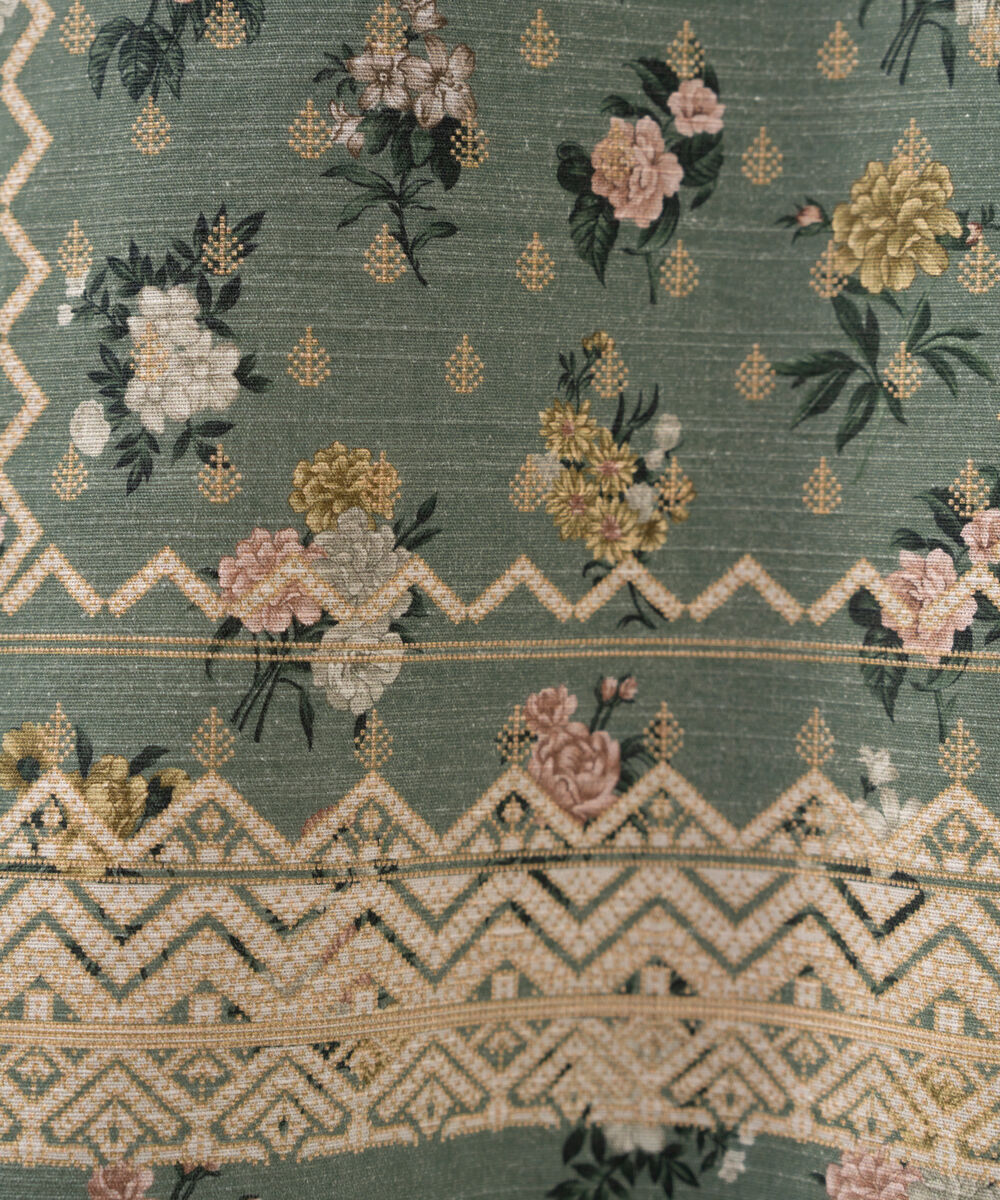 Women's Unstitched Cotton Printed Green 3 Piece Suit