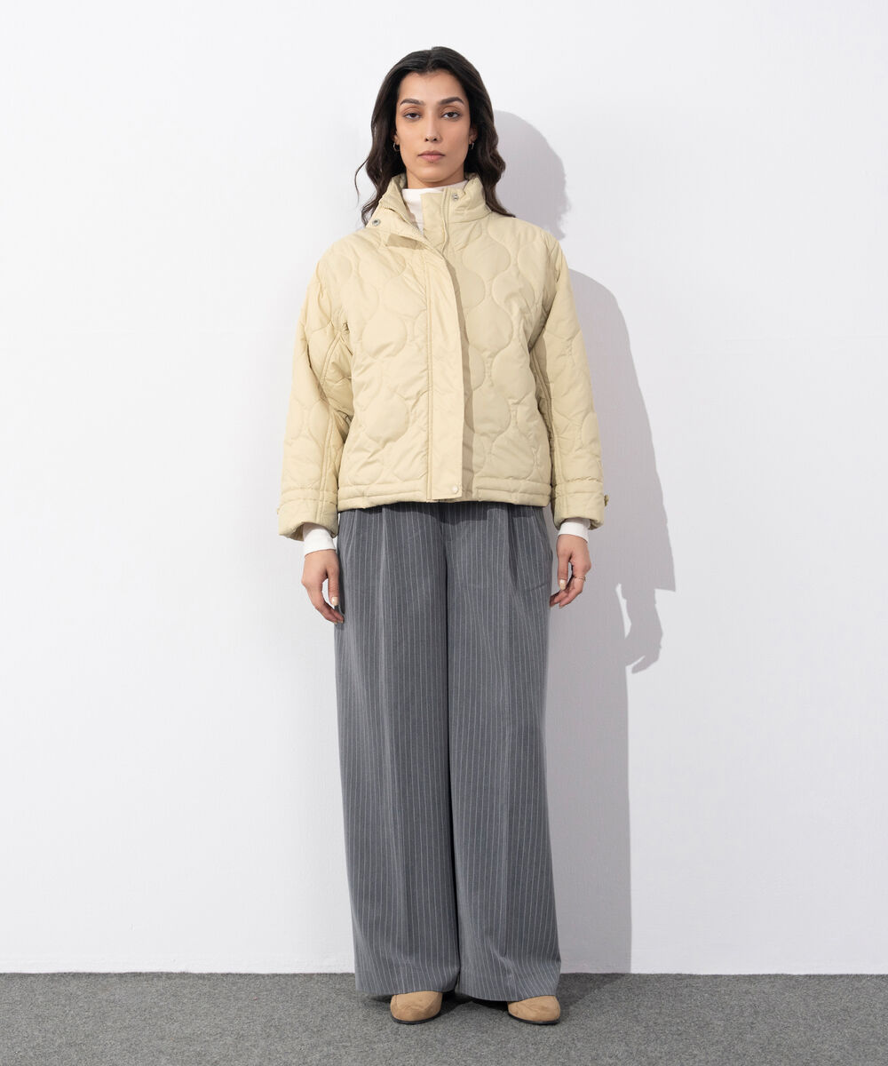 Women's Western Wear Butter Yellow Water Repellent Quilted Puffer