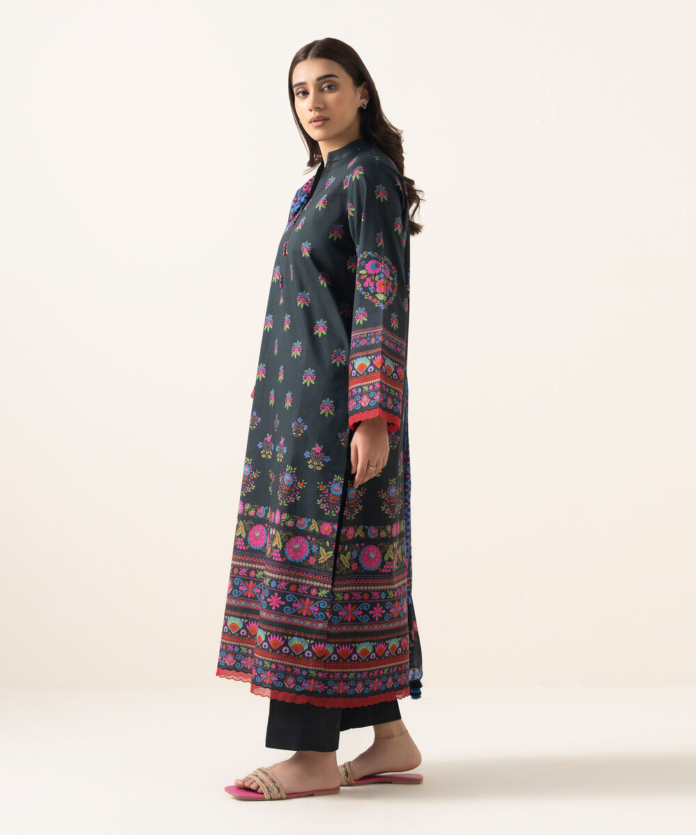 Women's Unstitched Lawn Printed Black 3 Piece Suit