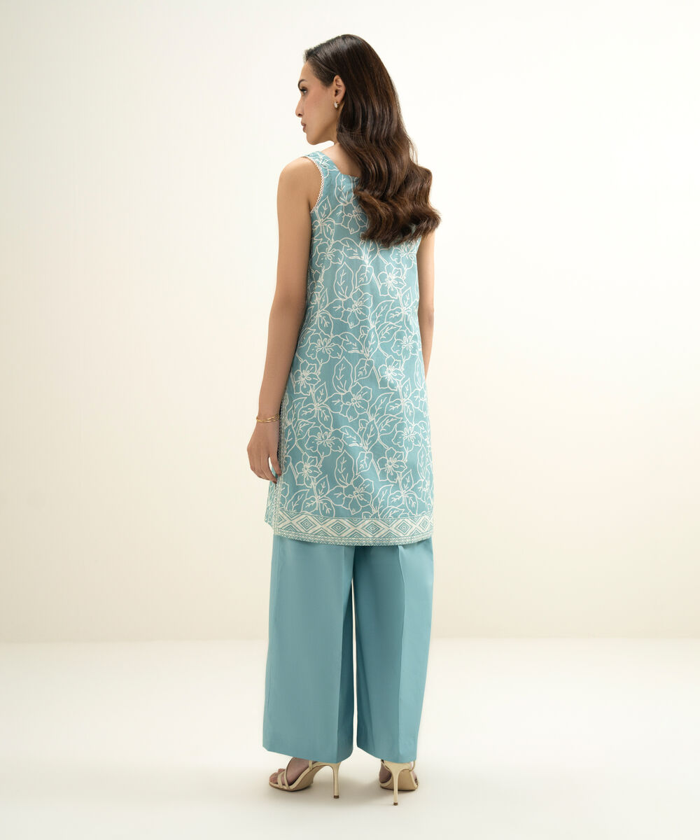 Women's Unstitched Lawn Printed Blue 2 Piece Suit