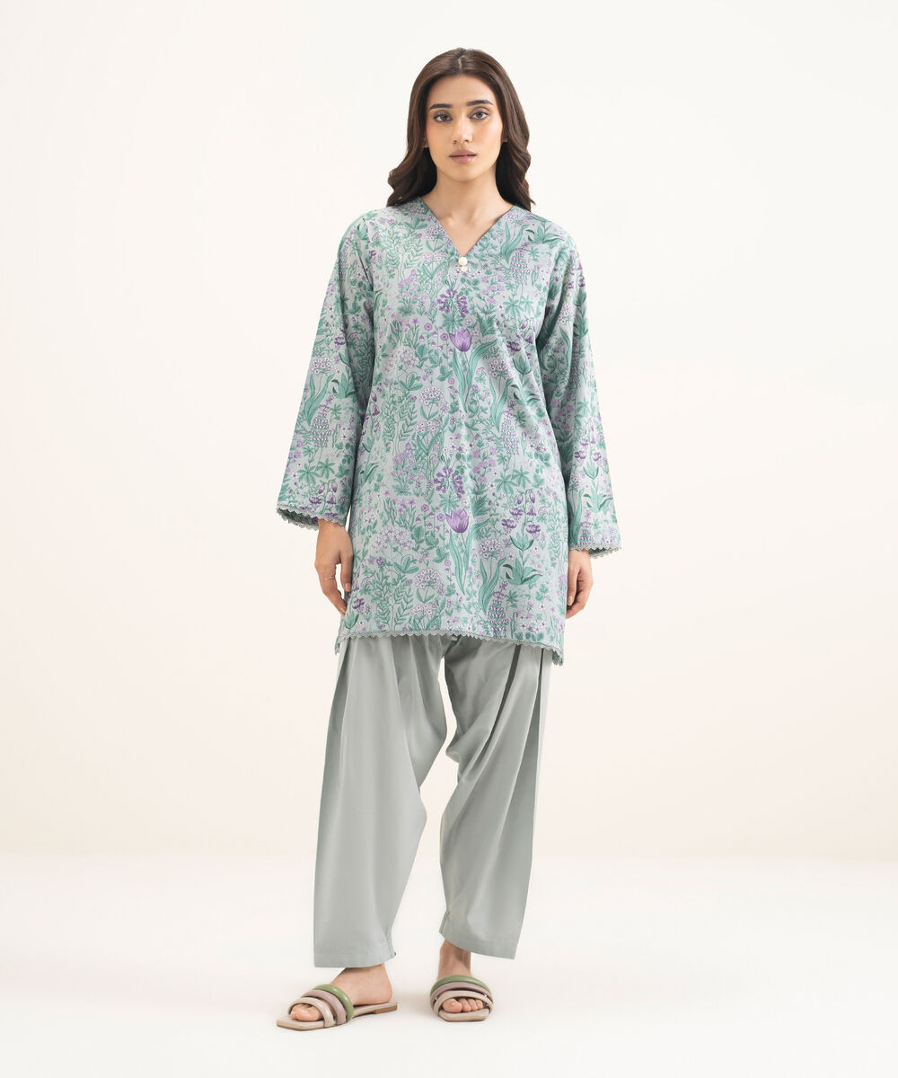 Women's RTW Cotton Viscose Printed Blue Straight Shirt