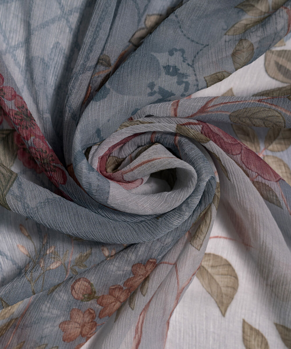 Blended Chiffon Printed Grey Dupatta