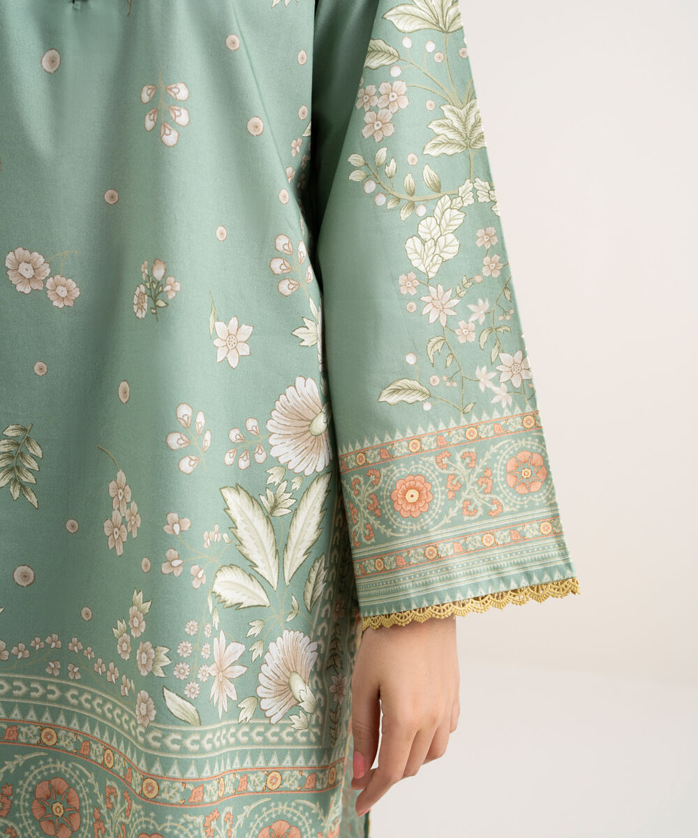 Women's Unstitched Lawn Printed Green 3 Piece Suit