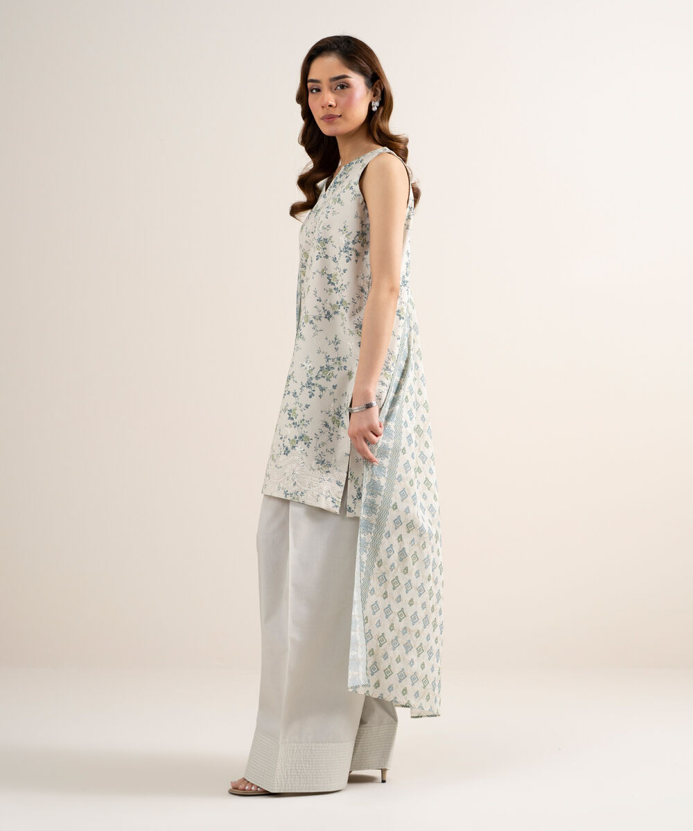 Women's Unstitched Zari Lawn Embroidered Off White 3 Piece Suit