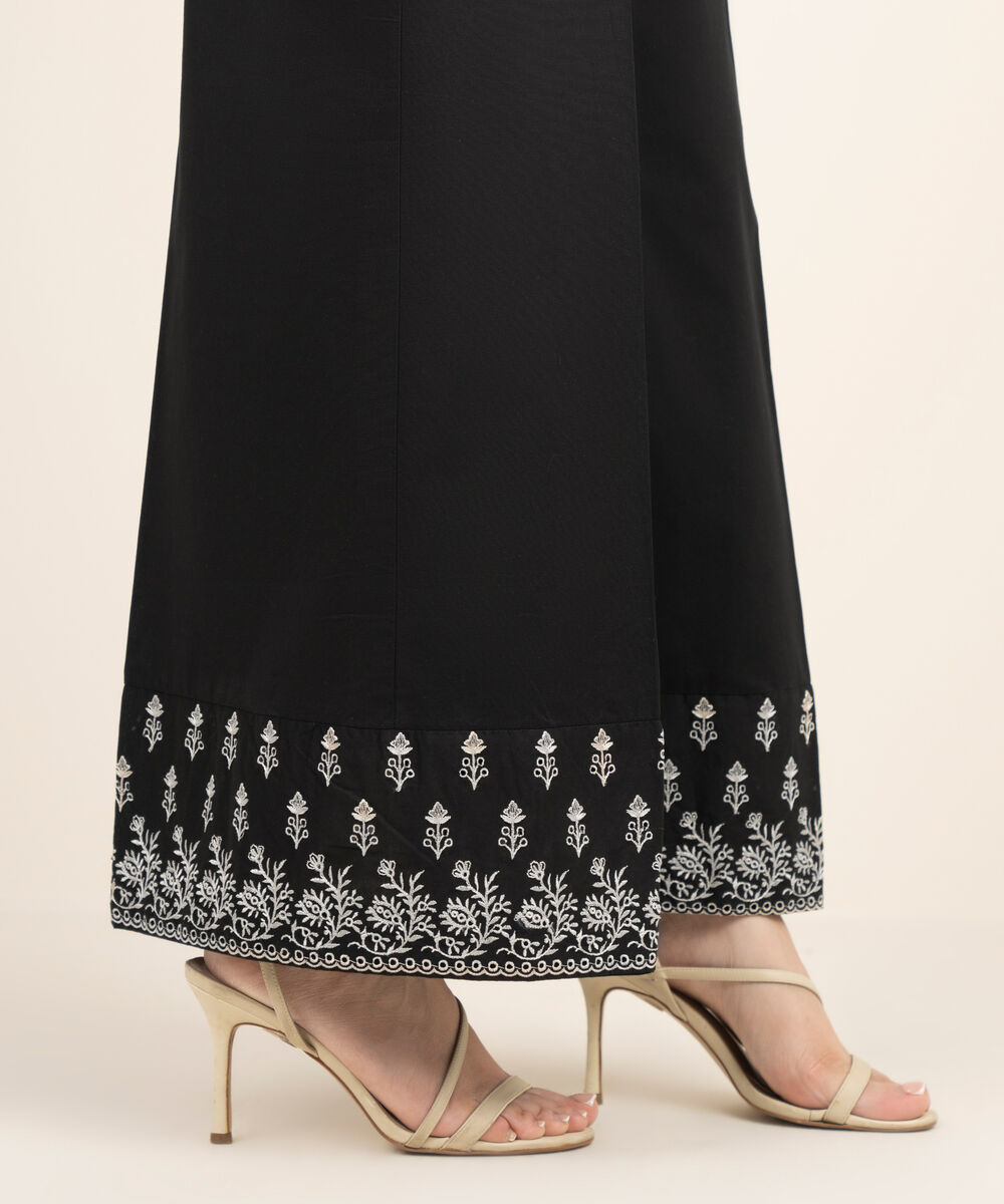 Women's RTW Cambric Embroidered Black Flared Pants