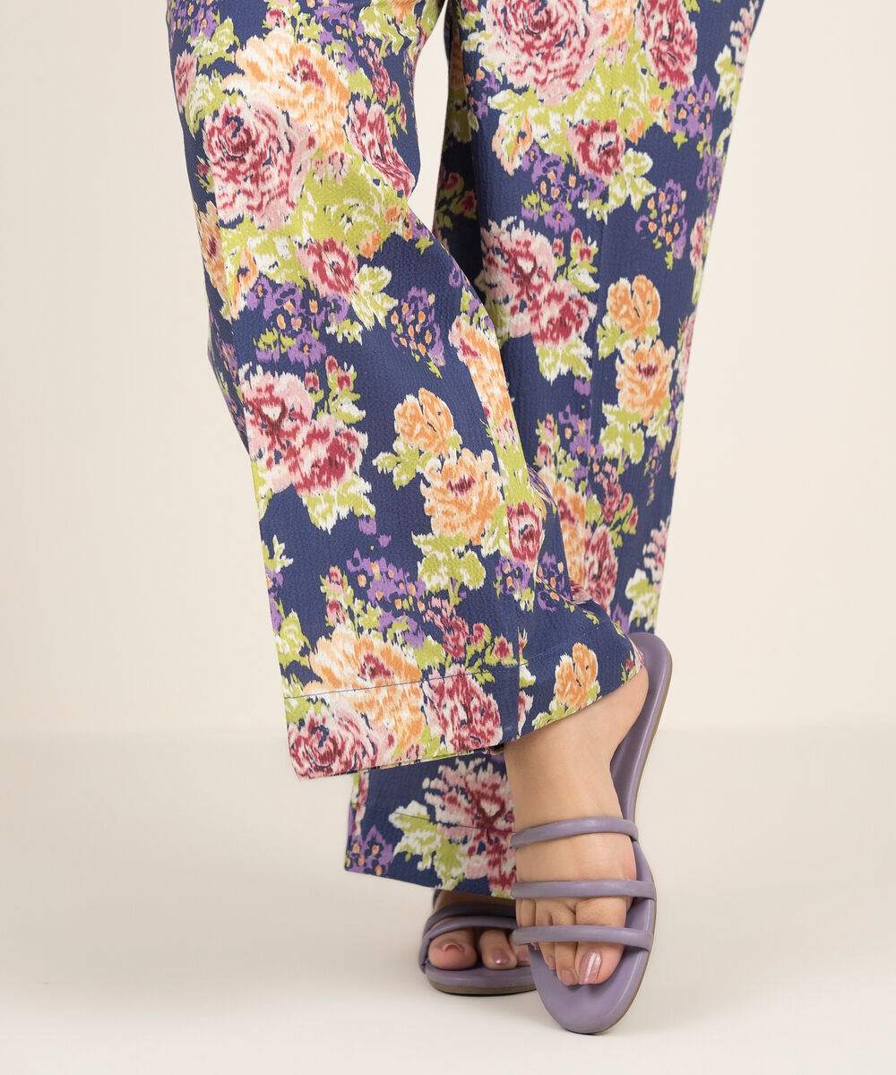 Women's RTW Seersucker Printed Purple Flared Pants