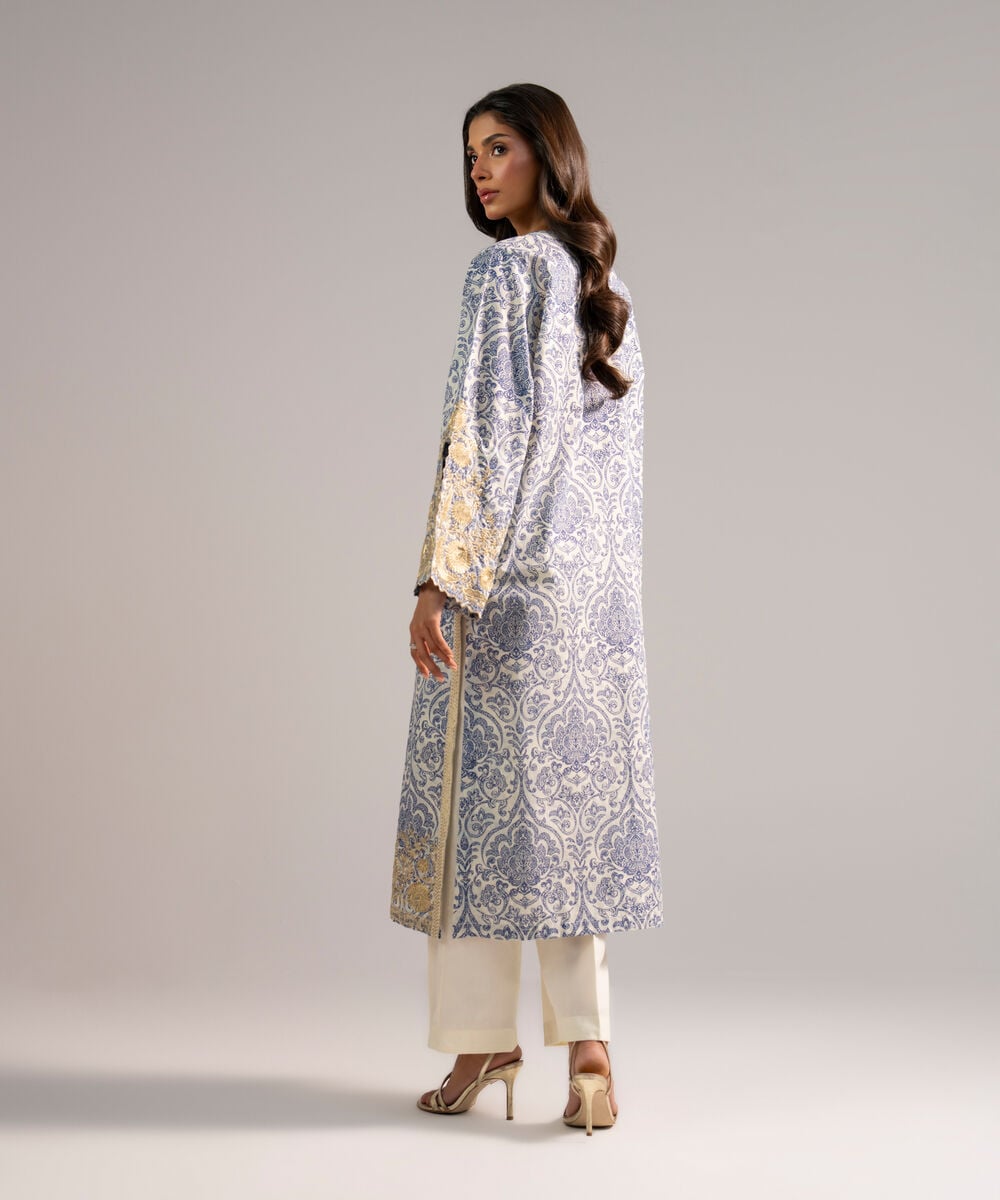Women's RTW Zari Lawn Embroidered White A-Line Shirt