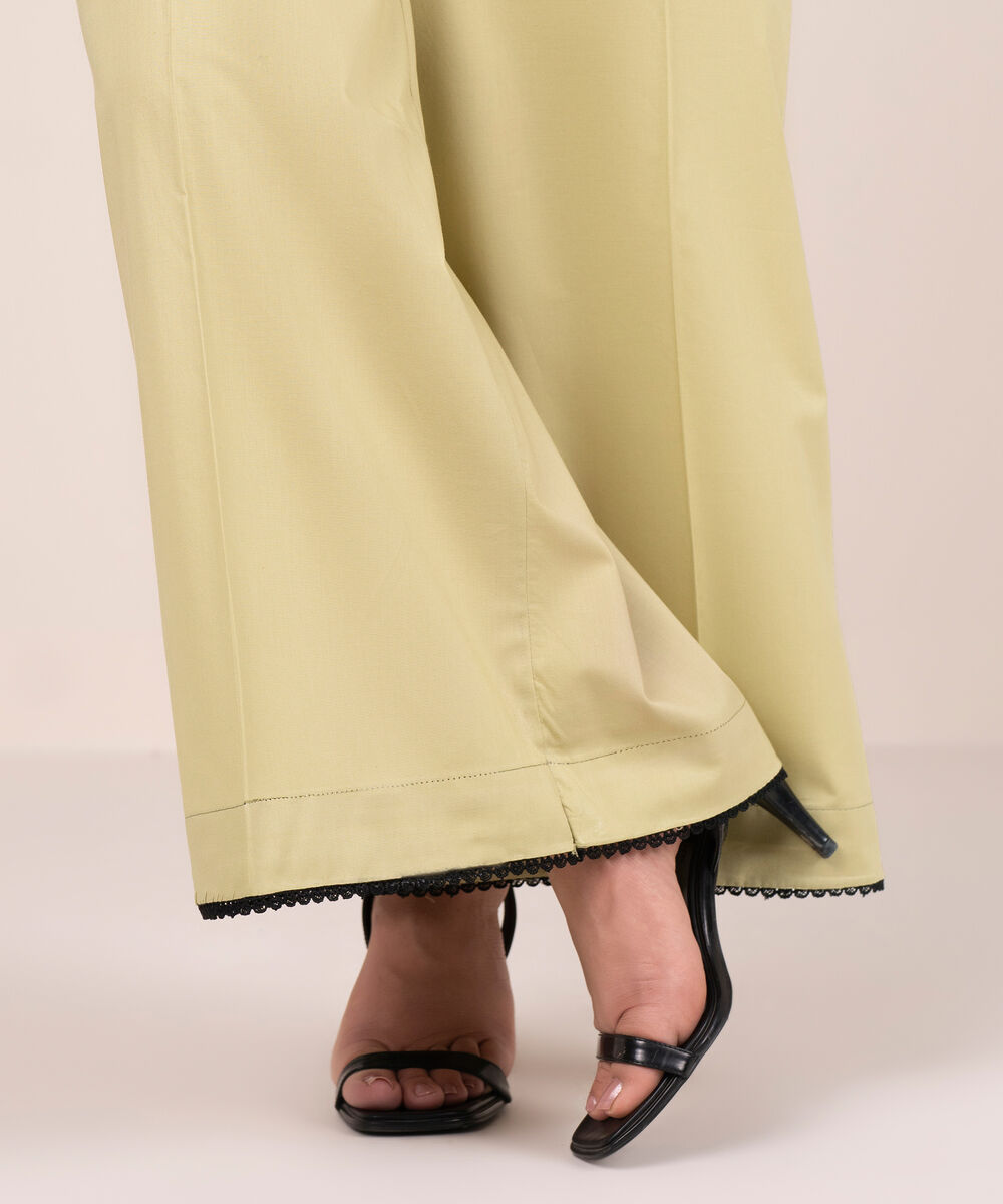 Women's RTW Cambric Solid Green Flared Pants