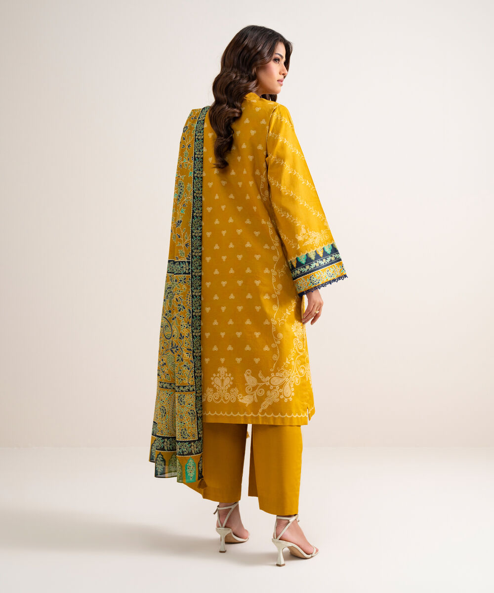 Women's Unstitched Printed Lawn Mustard 3 Piece Suit