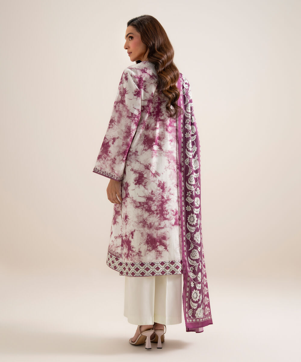 Women's Unstitched Lawn Embroidered Off White and Black 3 Piece Suit