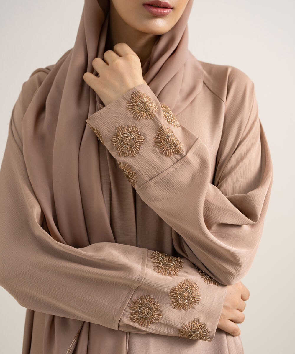 Women's Rose Brown Embellished Abaya Set