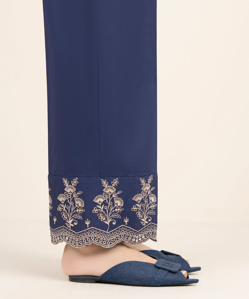 Women's RTW Cambric Embroidered Blue Straight Pants