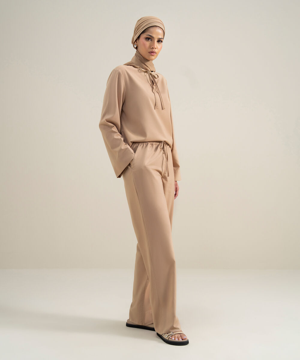 Women's Polyester Brown Modest Trousers