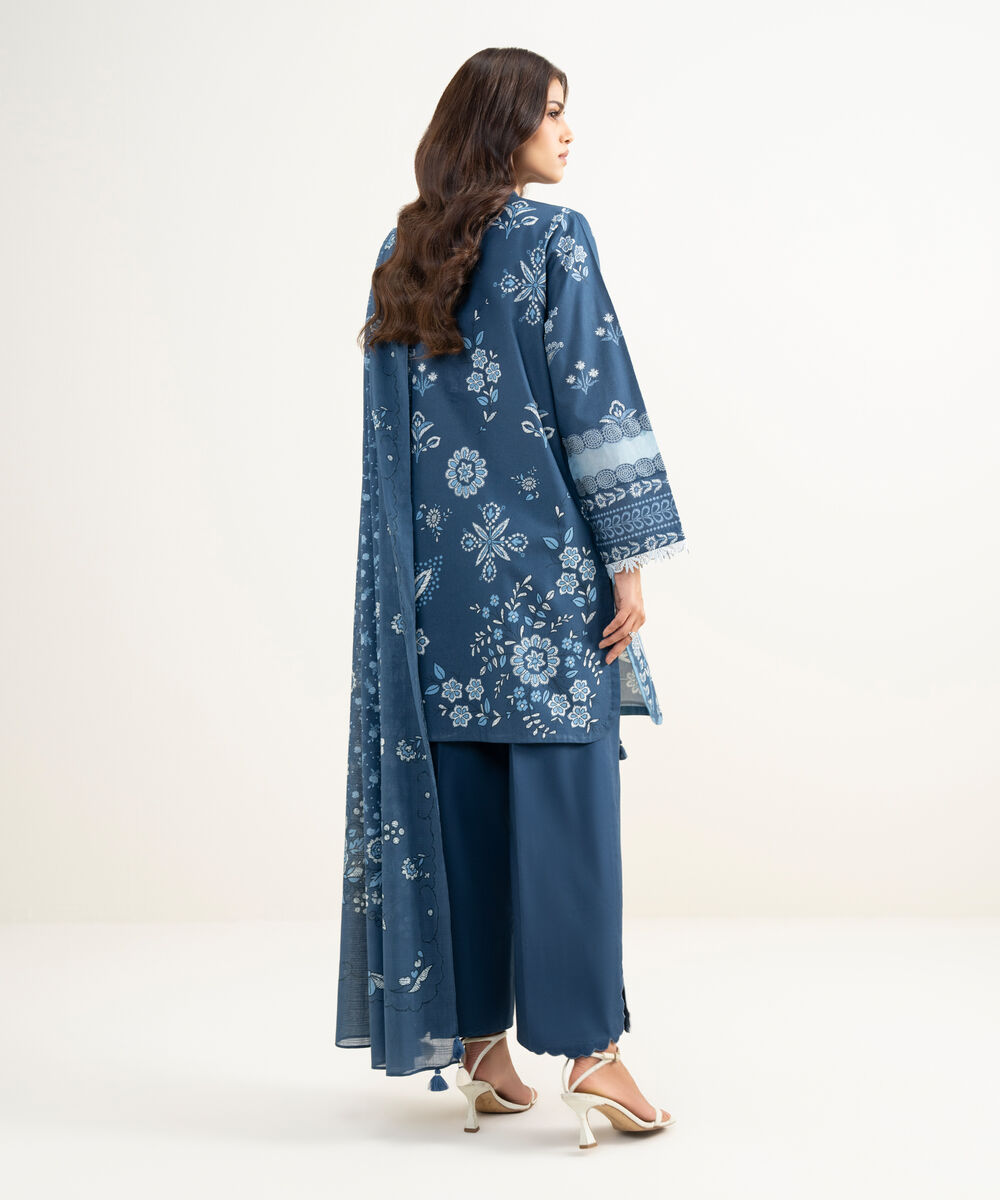 Women's Unstitched Lawn Printed Blue 3 Piece Suit