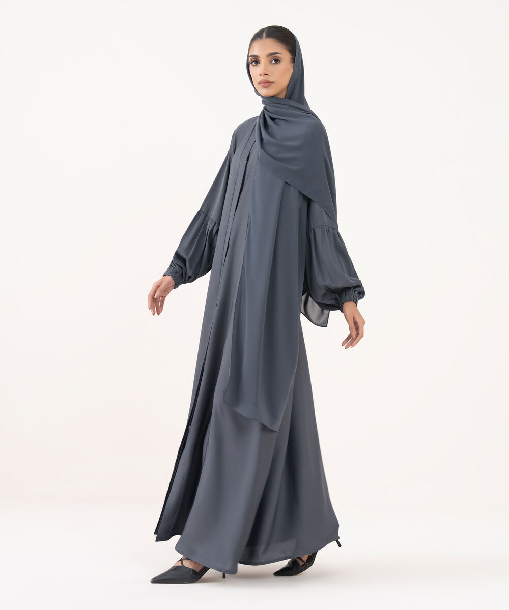 Women's Blue Polyester Abaya Set