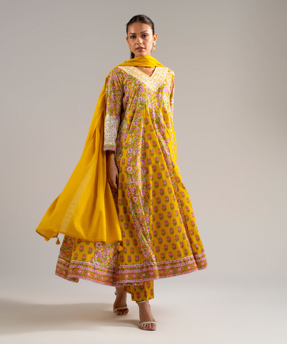 Women's RTW Lawn Embroidered Yellow 3 Piece Suit