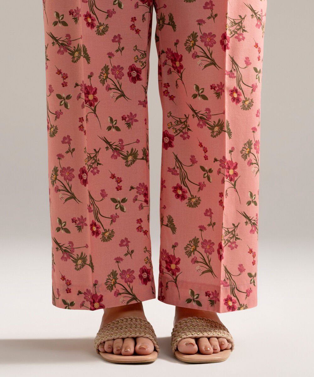 Women's RTW Cambric Printed Pink Straight Pants