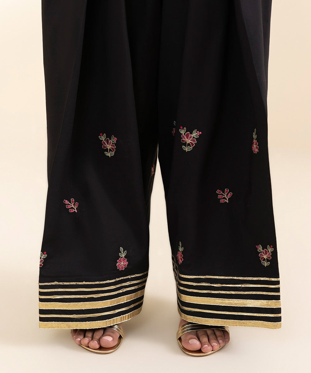Woman - Black 3 Piece - Embroidered Cotton Suit